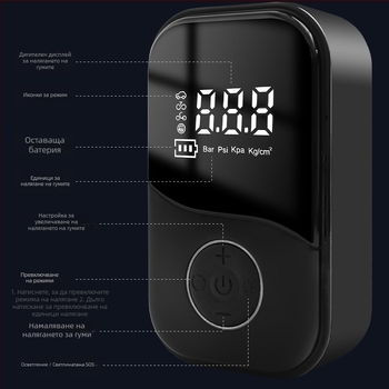 Безжична автомобилна помпа за гуми – преносима смарт електрическа помпа, 100 W, 110 V, презареждаща, цифров дисплей, 25 л/мин