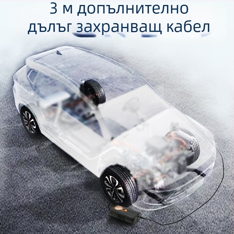 Автомобилен компресор за въздух, двуцилиндров, 12V, 80W, осветление и манометър