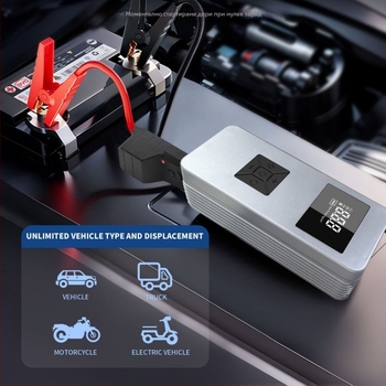 12V автомобилна помпа за надуване с осветление и литиева батерия — ABS, 120W, 30A, 2m кабел