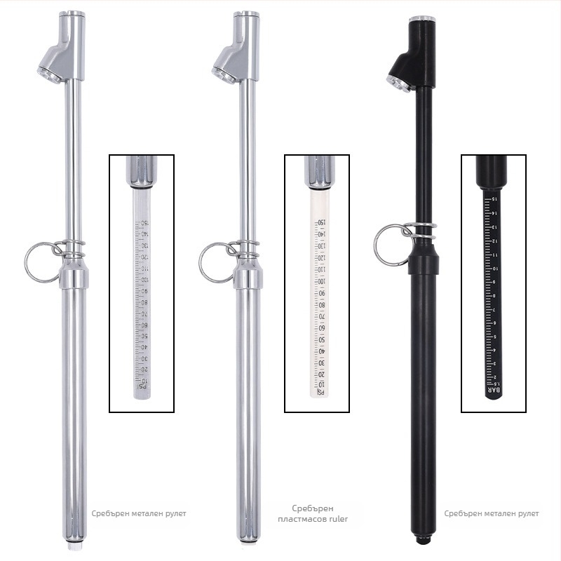 Писалка-манометър за налягане в гумите на камиона, двустранна глава, неръждаема стомана/алуминиева тръба с пластмасова скала, 10–150 psi, точност 3 psi