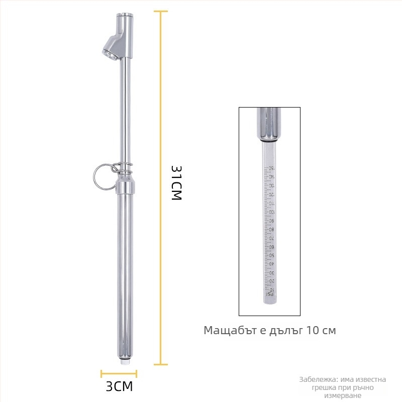 Писалка-манометър за налягане в гумите на камиона, двустранна глава, неръждаема стомана/алуминиева тръба с пластмасова скала, 10–150 psi, точност 3 psi