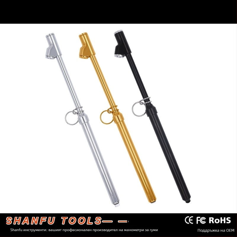 Писалка-манометър за налягане в гумите на камиона, двустранна глава, неръждаема стомана/алуминиева тръба с пластмасова скала, 10–150 psi, точност 3 psi