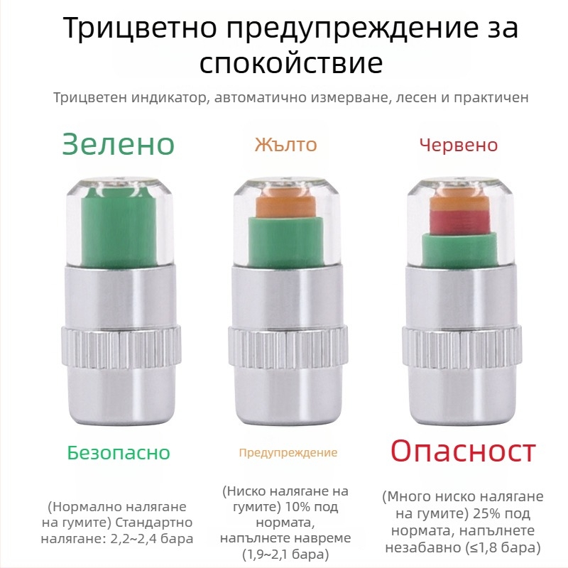 Капачка за налягането на гумата с антикрадба и визуален мониторинг, GL-0851, медно-сплавна пластмаса, 28–48 psi