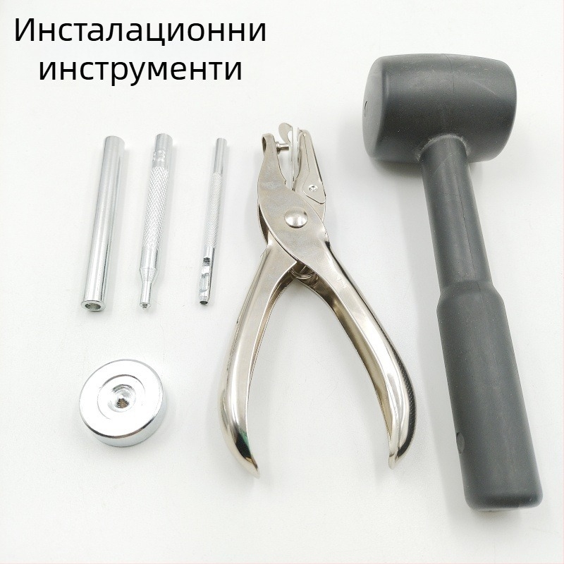Комплект медни щракващи копчета със монтажен чук – 120 комплекта, подходящ за палта от памук и кожа, раници, якета и дрехи