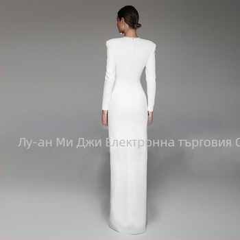 Сватбена рокля с дълги ръкави, дълга пола, талия средно повдигната, принцес стил, пролет 2025