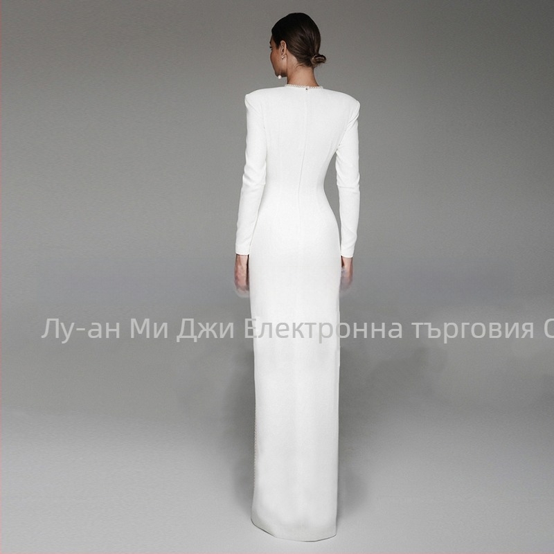 Сватбена рокля с дълги ръкави, дълга пола, талия средно повдигната, принцес стил, пролет 2025