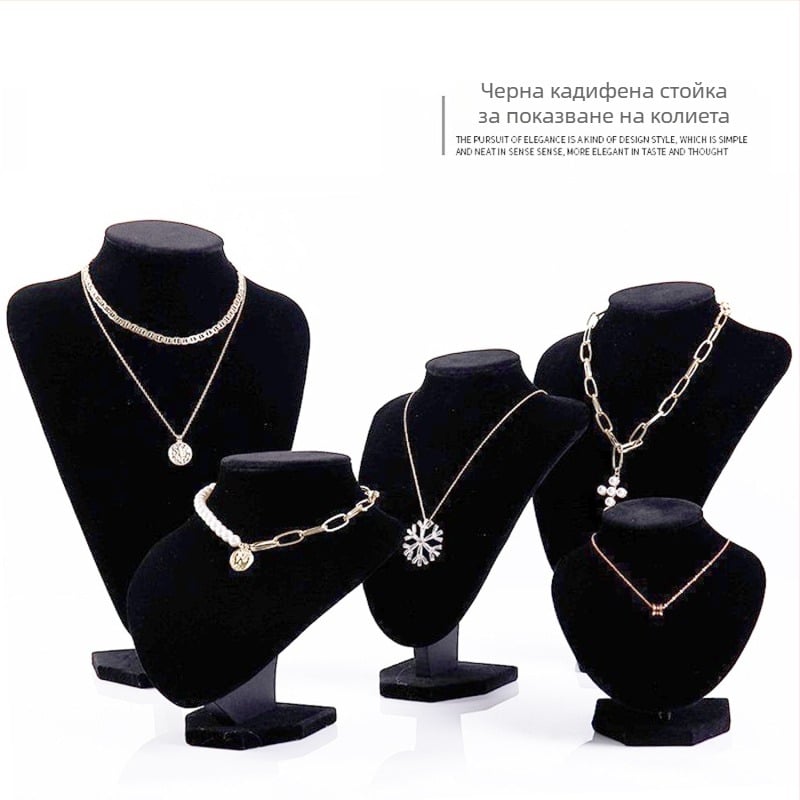 Стелаж за колие с кадифено покритие и платнена основа, портретен дизайн на шията, еднослоен корпус