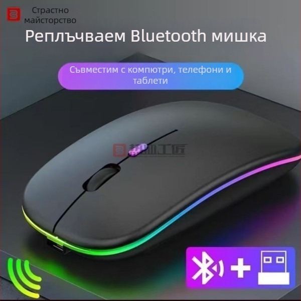 Безжична безшумна мишка, 2.4 GHz, лазерен сензор, ергономичен дизайн, светлина в два режима (DN03)