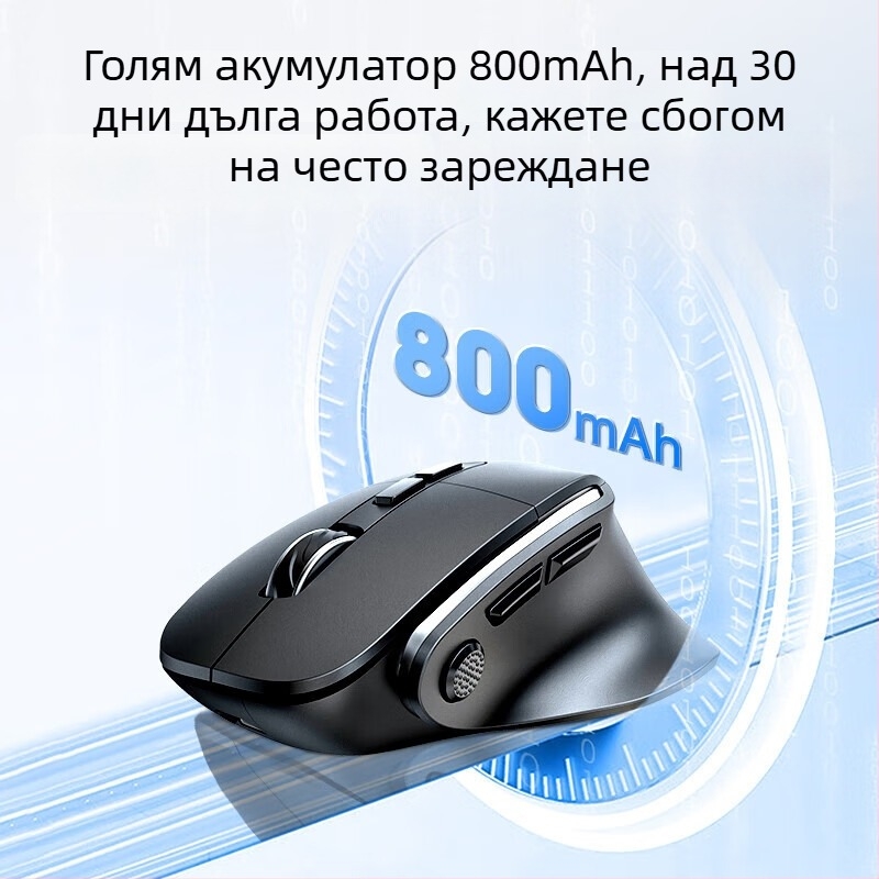 D.rob безжична ергономична мишка с 8 бутона, Bluetooth двойномодова връзка, 12000 DPI, 2.4G/Bluetooth, модел D9_