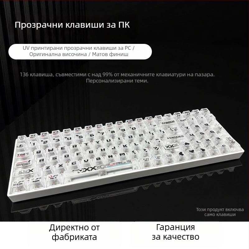 Механични клавишни капачета за клавиатура с UV печат, петстранично прозрачен дизайн, пластмасов материал, модел Yhjpc01, колекция прозрачни печати, съвместими с 6.25u