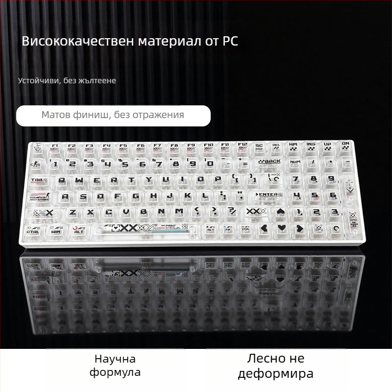 Механични клавишни капачета за клавиатура с UV печат, петстранично прозрачен дизайн, пластмасов материал, модел Yhjpc01, колекция прозрачни печати, съвместими с 6.25u