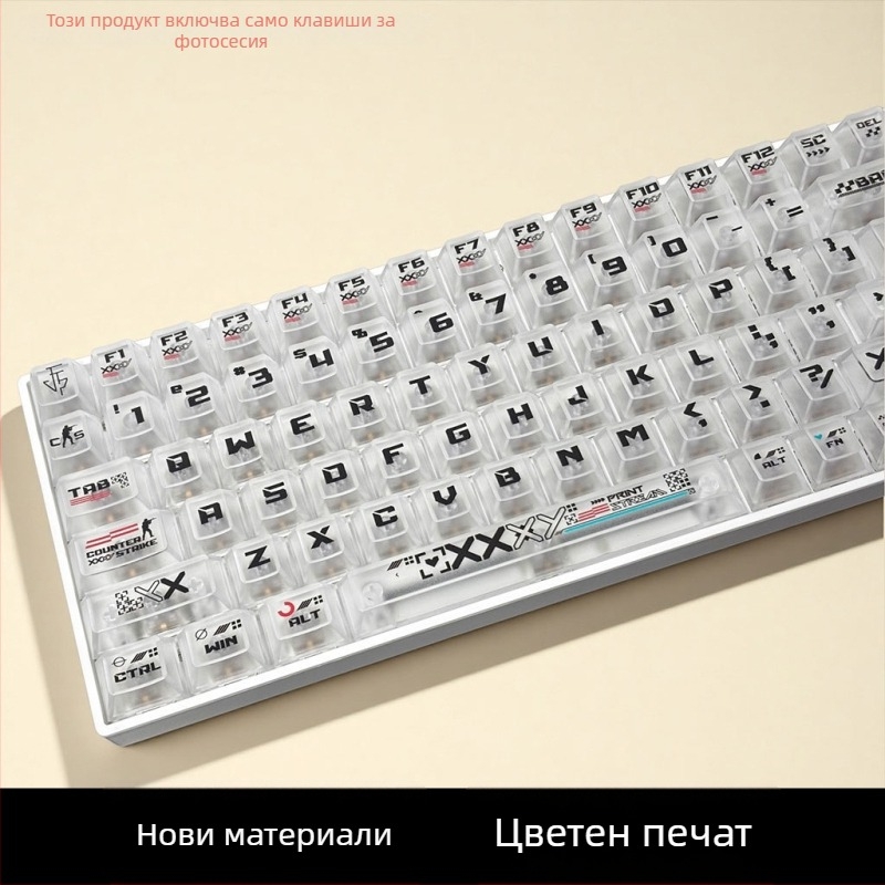 Механични клавишни капачета за клавиатура с UV печат, петстранично прозрачен дизайн, пластмасов материал, модел Yhjpc01, колекция прозрачни печати, съвместими с 6.25u
