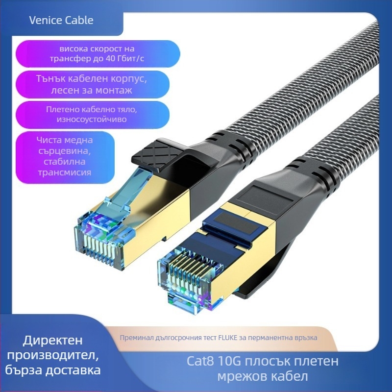 CAT8 Ethernet кабел, двойно екраниран, оплетена мрежа, 22AWG, чиста медна защита