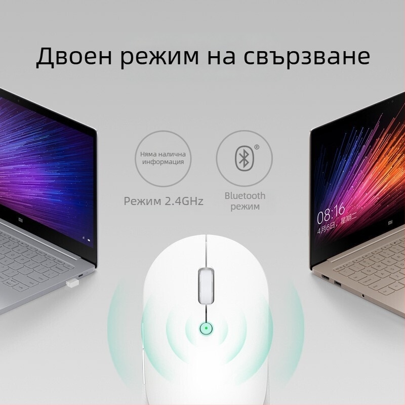 Безжична тиха мишка с двойен режим (Bluetooth), USB приемник включен, за лаптоп и ПК