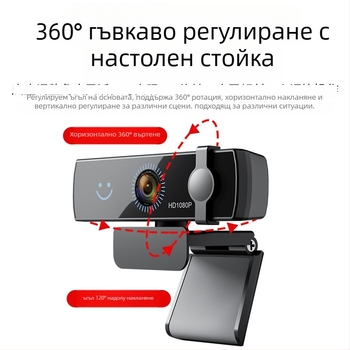 Elebest CW100 USB HD уебкамера с Windows Hello лицево разпознаване, 2MP сензор, 1080p60 видео, USB 2.0, вграден микрофон, без драйвери, plug‑and‑play