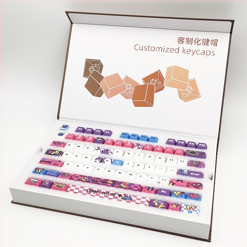 Персонализирани капачета за механична клавиатура Graffiti Bear | PBT, странично гравирани, светещи, 128-ключов комплект, оригинални клавишни капачета, 1-годишна гаранция