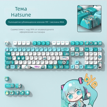 MOA ключкап Hatsune Miku – персонализиран, PBT сублимация, износоустойчив, универсална съвместимост с механични клавиатури, 1-годишна гаранция.