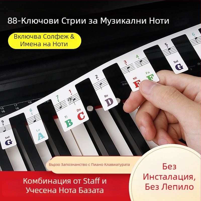 Maner стикер за клавиатура на пиано, 88 клавиша, без залепване, маркери за ноти за петолинейна нотна система