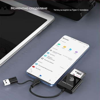 CFexpress Type-B четец за карти, SD 2.0, USB 3.2 (10Gbps), Type-C интерфейс