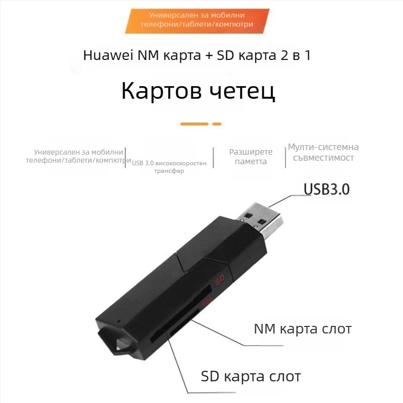 Външен четец за NM и SD карти USB 2.0 – пластмасов корпус, OEM и печат на лого, персонализиране по чертежи