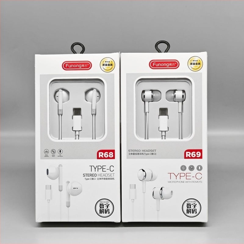 Vernon R68 Type-C жични In-ear слушалки, динамичен драйвер, чувствителност 105 dB, съвместими с iOS