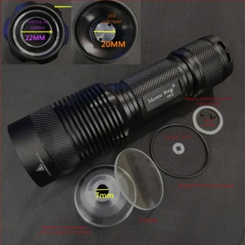 Корпус за фенер XHP35/50/70 за DIY – Модел C8.2, Алуминиев сплав, Корпус за монтиране, Оксидирана повърхност, За сглобяване, Съвместим с 18650/26650