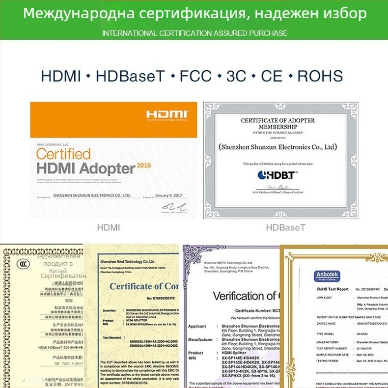 HDMI сплитер 1 вход, 2 изхода, 4K60Hz, Plug‑and‑Play, модел HS-002