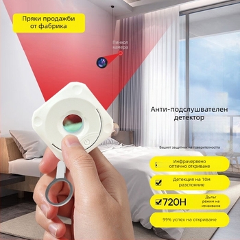 Безжичен детектор за камери с инфрачервено откриване, честотна лента 0–2000 MHz, обхват 5 м, захранване 5 V