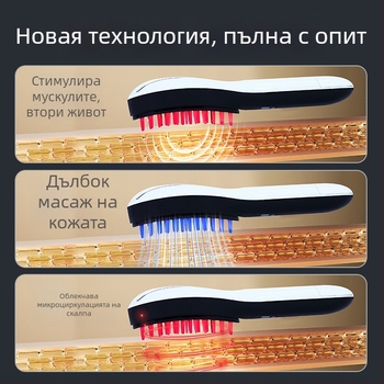 2‑в‑1 гребен за растеж и грижа за косата със спрей за етерично масло, нано спрей, EMS микротокове (3 нива), 9 нива вибрация, светлинна терапия, електрически масажор на скалпа