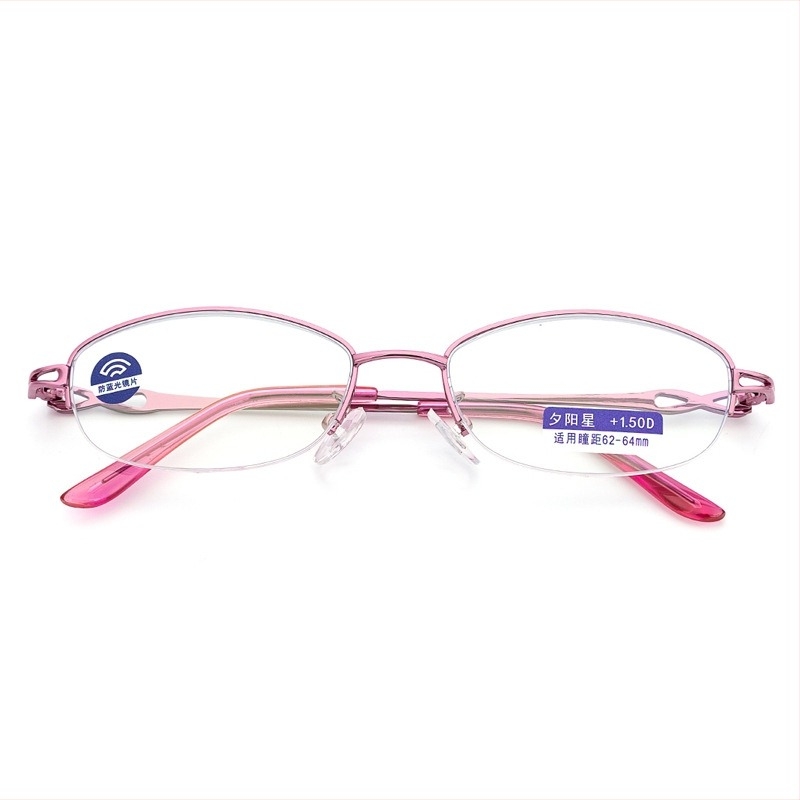 Очила за четене с PC лещи против синя светлина, половин рамка, кръгла метална рамка, за дами с дълго лице.