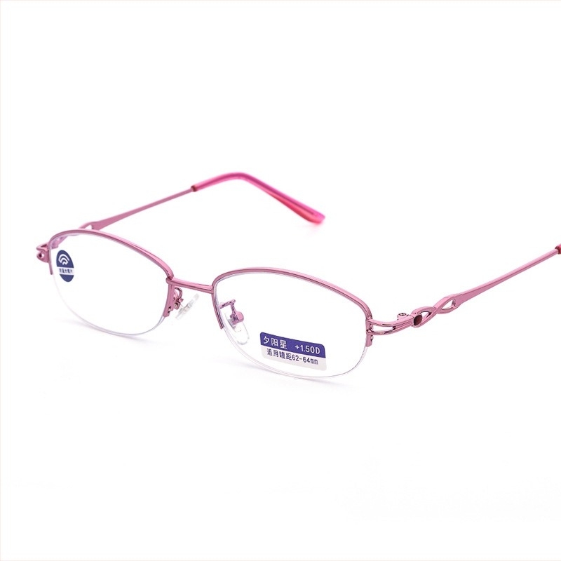 Очила за четене с PC лещи против синя светлина, половин рамка, кръгла метална рамка, за дами с дълго лице.