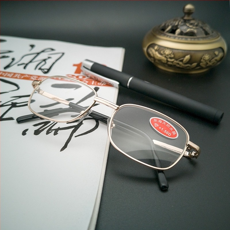 Очила за четене, метална рамка, стъклени лещи, пълна рамка, за лица с малък размер, възрастни мъже, бизнес стил