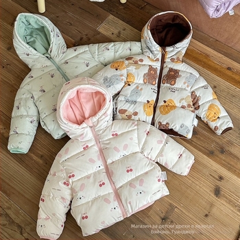 Детско зимно яке с подплата полар, памучна смес 71–80%, дебело, за деца 3–8 г, есенно-зимно