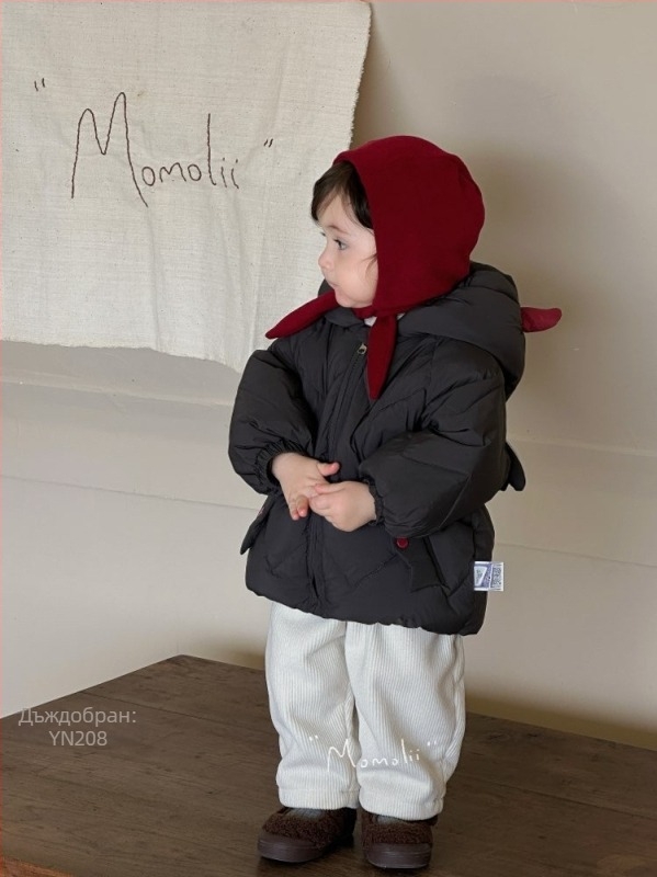 Детско пухено яке за зима, без качулка, пълнеж 150–200 г пух, съдържание 86–90% пух, за възраст 1–3 г, Зима 2025