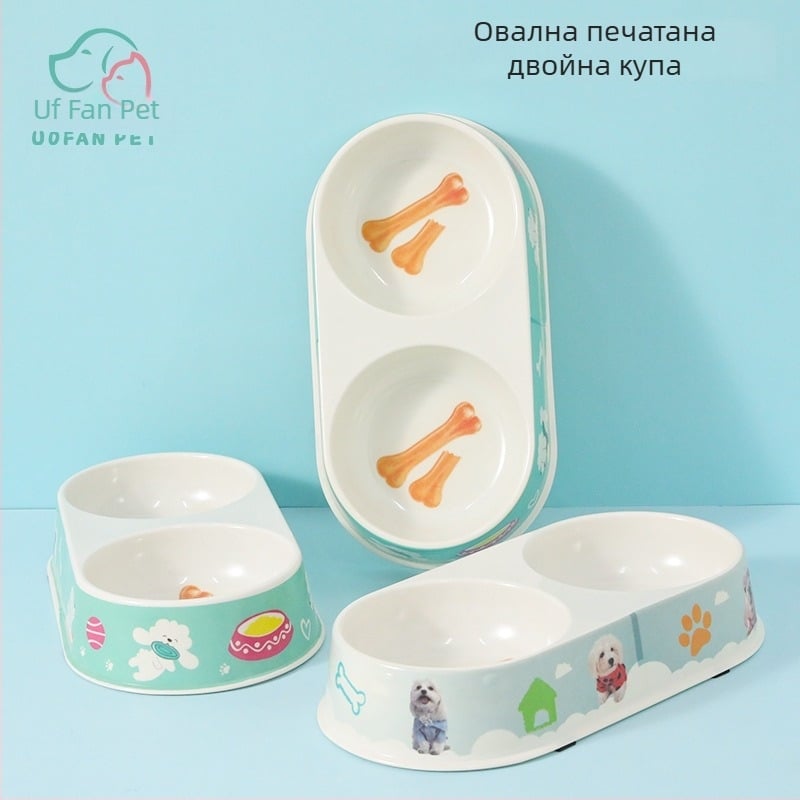 Меламинови купи за домашни любимци с две отделения и интегрирана вода и храна — за котки и кучета