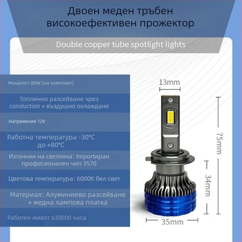 LED фарове за автомобил CSP3570-45 – 12V, 88W, 8000LM, IP68, авиационен алуминий + медна плоча