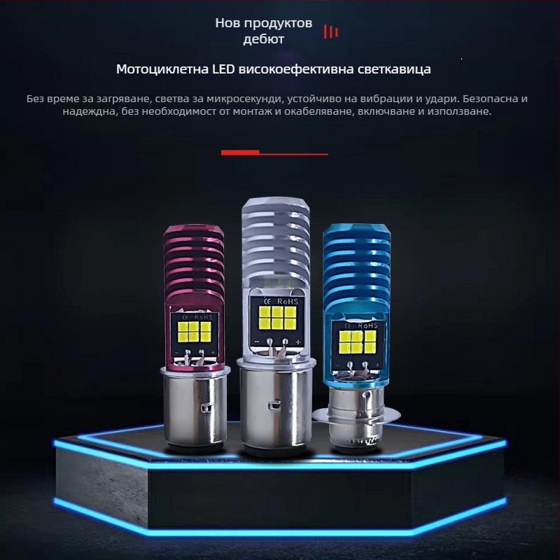 LED фара за мотоциклет H4/H6-3030-12SMD, 12-80V, 21W, алуминиево тяло, живот до 60 000 ч