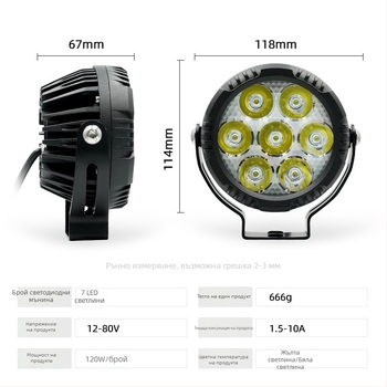 LED офроуд прожектор, 7-LED, 60W, 3500 лм, 12-80 В, IP67
