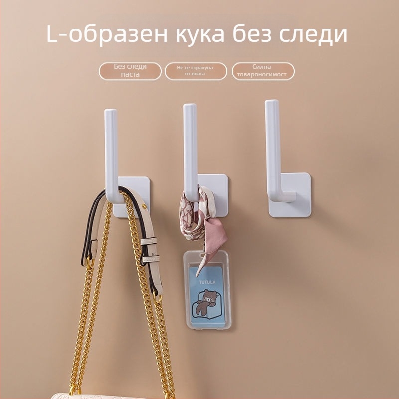 L-образна залепваща закачалка, без пробиване, пластмасова, за дрехи и кухня, силно държане, без следи, многофункционална