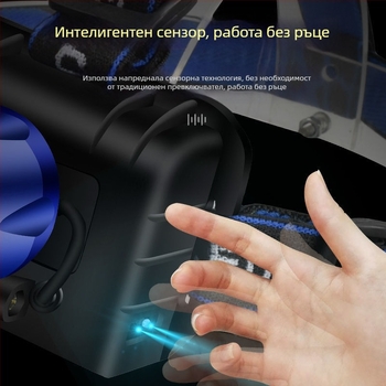 LED челник с двойни бели и сини LED диоди, презареждаем, 120W, 5000mAh, обхват 200–500 м