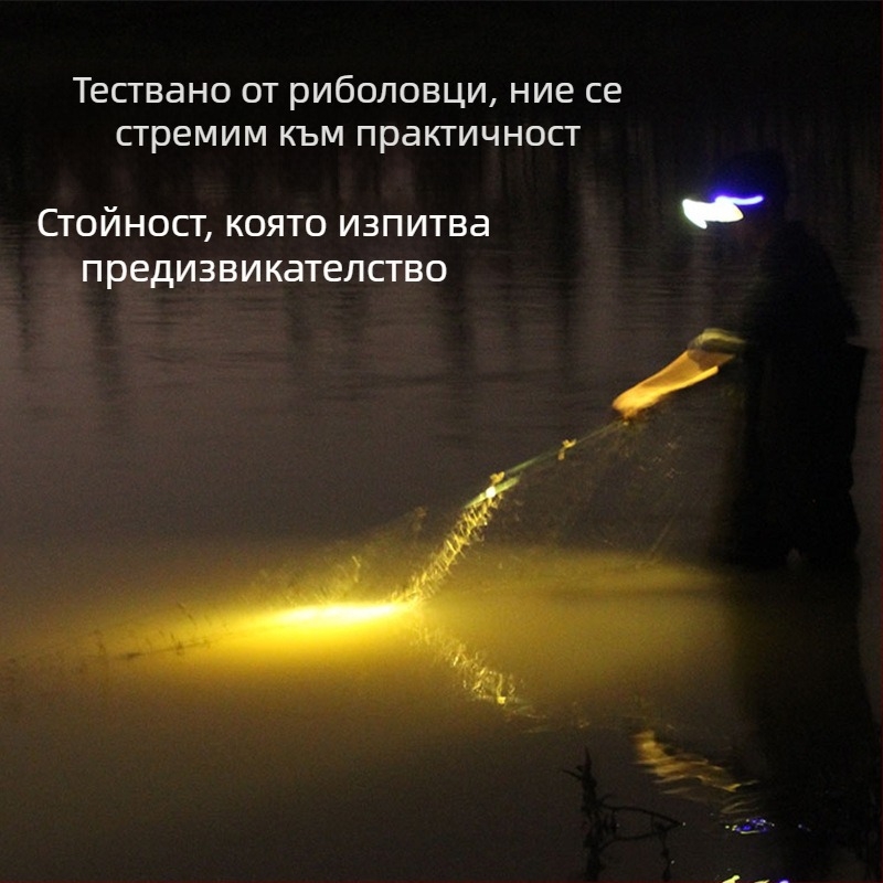 LED риболовен фенер с четири светодиода, зум, 360° въртене, водоустойчив, максимален обсег 200-500 м