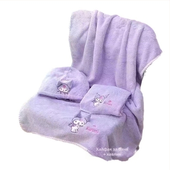 Комплект три кърпи за баня от коралов флис, 3 части, 120D, плътна тъкан, 280 g, включва кърпа за тяло и кърпа за лице, карикатурна бродерия