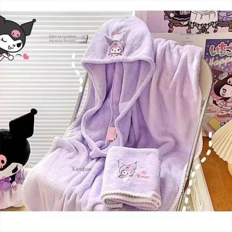 Комплект три кърпи за баня от коралов флис, 3 части, 120D, плътна тъкан, 280 g, включва кърпа за тяло и кърпа за лице, карикатурна бродерия