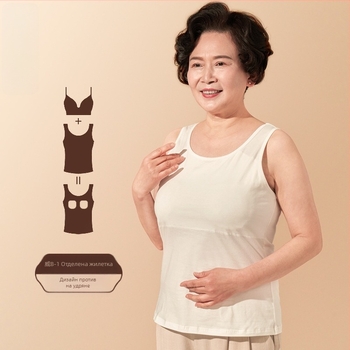 Памучна кръстосана жилетка с подложка за гърди, бродирана, кръгло деколте