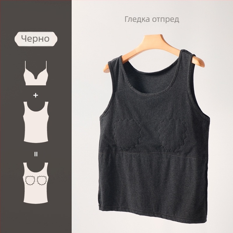 Памучна кръстосана жилетка с подложка за гърди, бродирана, кръгло деколте