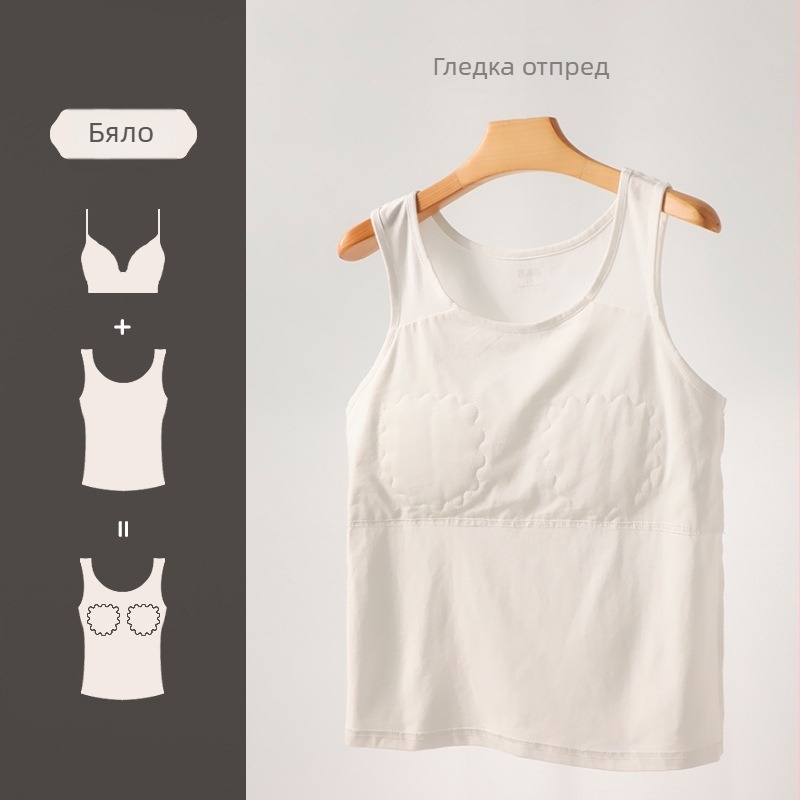 Памучна кръстосана жилетка с подложка за гърди, бродирана, кръгло деколте
