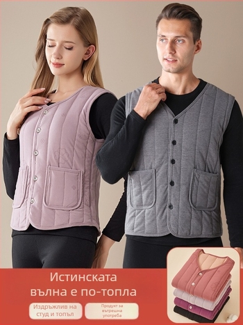 Жилетка от вълна с флисово подплата — quilted модел, Space Cotton тъкан, нормална дължина; съдържа 90–95% вълна и 90–95% полиестер