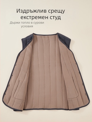 Жилетка от вълна с флисово подплата — quilted модел, Space Cotton тъкан, нормална дължина; съдържа 90–95% вълна и 90–95% полиестер