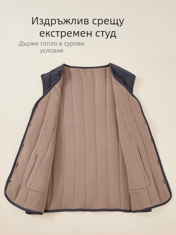 Жилетка от вълна с флисово подплата — quilted модел, Space Cotton тъкан, нормална дължина; съдържа 90–95% вълна и 90–95% полиестер