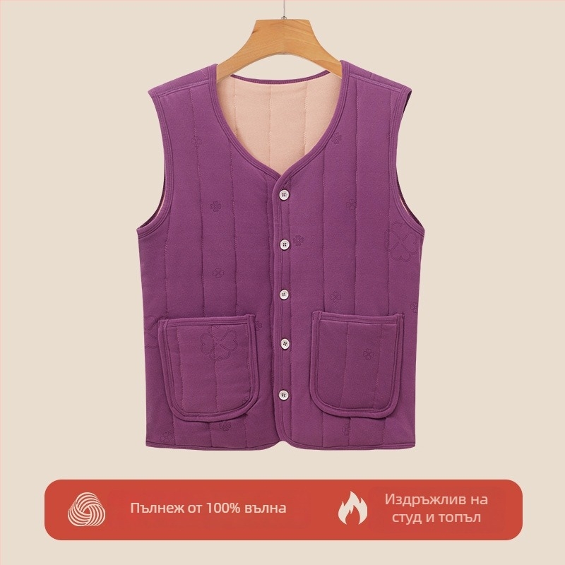 Жилетка от вълна с флисово подплата — quilted модел, Space Cotton тъкан, нормална дължина; съдържа 90–95% вълна и 90–95% полиестер